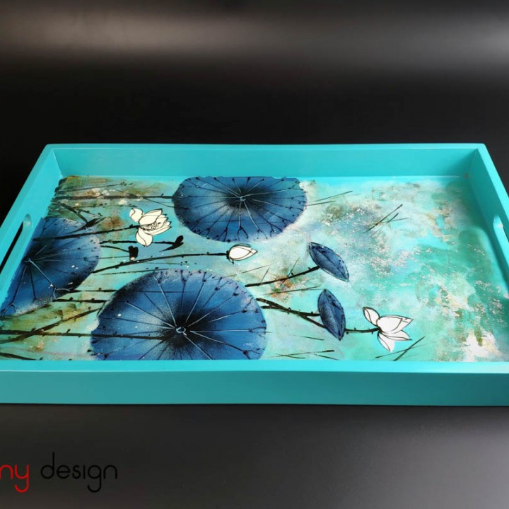 Rectangular lacquer tray with hand painted lotus 28*45cm 